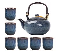 Juego de té de cerámica de estilo japonés de 7 piezas para el hogar. Tetera con asa superior ergonómica: Disfruta de un té acogedor en