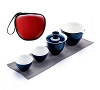 Juego de té de cerámica Mini Kungfu juego de té de viaje todo en uno con 2 tazas de té de porcelana con bolsa de té para viajes de negocios oficina en casa, decoración azul (azul)