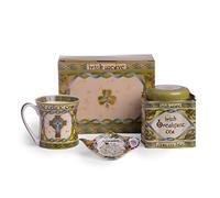 Juego de té de cruz celta irlandesa - 3 piezas con taza de té de hueso de China, soporte para bolsa de té, 50 bolsas de té adolescente en caja a juego