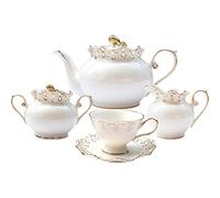 Juego de té de la Tarde inglés Estilo cortesano de 15 Piezas, Tetera de té Negro, Taza de té, Juego de Tazas de café de Porcelana China para Sala de Estar y hogar (A (A