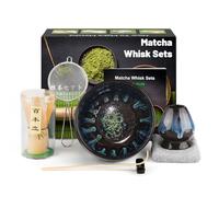 Juego de té de Matcha, juego de té japonés con escoba matcha, cuenco para matcha y soporte para escoba, cuchara de matcha, colador, toalla de té, accesorios matcha (7 piezas), color negro
