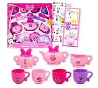 Juego de té de Minnie Mouse para niñas, paquete con 17 piezas de té de Minnie Mouse con tazas de té de Minnie, platillos y hervidor de té más calcomanías de Minnie Mouse | Juego de fiesta de té de