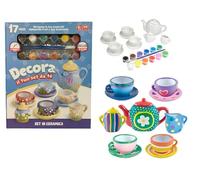 Juego de té de porcelana para niños para pintar con colores y pinceles, juego de té de porcelana mini juego de té de cerámica para niños juego de té juguete para niño tazas de té de porcelana (A)