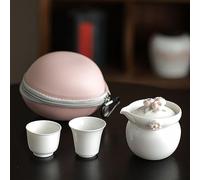 Juego de té de viaje con flores rosadas para pellizcar a mano, tetera de Kung Fu, taza de té para mujer, una olla, dos tazas, bolsa de almacenamiento portátil, bonito regalo para amantes del té (color