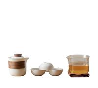 Juego de té de viaje de cerámica artesanal: 1 tetera y 3 tazas, kit portátil for uso en exteriores y negocios.(A One pot three cups)