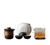 Juego de té de viaje de cerámica artesanal: 1 tetera y 3 tazas, kit portátil for uso en exteriores y negocios.(B One pot three cups)