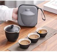 Juego de té de viaje de porcelana negra con bolsa de almacenamiento, 1 tetera, 3 tazas, portátil, juego de té tradicional chino Kungfu para adultos, viajes al aire libre