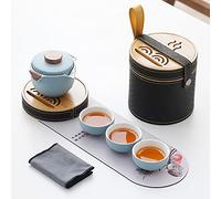 Juego de té de viaje juego de té chino taza de kung fu juego de té gaiwan juego de té portátil, tetera todo en uno, 3 tazas de té, 1 bolsa de viaje, 1 bandeja de té (color: azul)