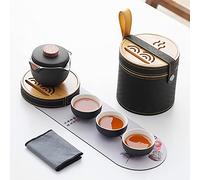 Juego de té de viaje juego de té chino taza de kung fu juego de té gaiwan juego de té portátil, tetera todo en uno, 3 tazas de té, 1 bolsa de viaje, 1 bandeja de té (color: negro)