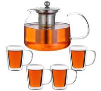 Juego de té incl tetera de cristal 1,5L y 4 tazas