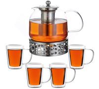 Juego de té incl tetera de cristal 1,5L y 4 tazas térmicas