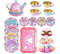 Juego de Té Infantil con Metal Tetera Postre, Juego de rol Educativo Cumpleaños, Juguete Cocina con Bandeja, Juegos de Simulación de Cocina Regalos de Unicornio Niños Niñas 3 4 5 6 Años