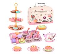 Juego de Té Infantil - Servicio Hojalata Niñas Pequeñas | Juguetes Cocina Simulación | 15 Piezas Diseño Floral, Incluye Kettle Metal, Tazas, Platos, Artículo Irrompible para Niños & Niñas 3-6 Años