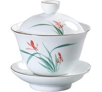 Juego de té Kung Fu, cuenco cubierto, taza china retro pintada a mano, Gaiwan cerámica, sopera hecha a, vajilla porcelana(M 9.4x10.4cm 200ml)
