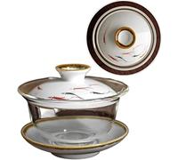 Juego de té kung fu, cuenco cubierto, taza vidrio resistente al calor, Gaiwan, cerámica hecha a mano, sopera, accesorios for juegos chinos, ceremonia del, 140 ml(B 9.5x7cm 140ml)