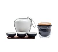 Juego de té Kung Fu retro de taza rápida: kit portátil de 1 tetera y 3 tazas con bolsa de mano for acampar y preparar té.(D One Pot Three Cups)