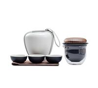 Juego de té Kung Fu retro de taza rápida: kit portátil de 1 tetera y 3 tazas con bolsa de mano for acampar y preparar té.(B One Pot Three Cups)