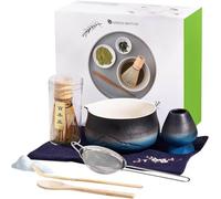 Juego de té Matcha Beler - 8 piezas Juego de té Matcha, cuenco de té Matcha con orificio, batidor de té Matcha de bambú, cuchara, colador, soporte para escobas Matcha, accesorio de juego de té Matcha