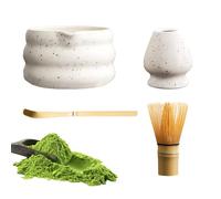 Juego de té matcha de 4 piezas con batidor y cuenco, batidor tradicional de bambú Chasen Matcha y cuenco de cerámica hecho a mano con boquilla (blanco)