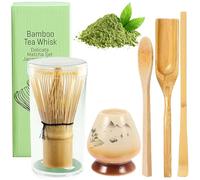 Juego de té matcha de 5 piezas, juego de matcha con escoba matcha, soporte para cepillo de té matcha de cerámica, escoba de bambú matcha, soporte para escoba de cerámica, accesorios para matcha