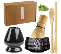 Juego de té matcha de 5 piezas, juego de té matcha con escoba matcha, cuenco para matcha de cerámica, escoba matcha de bambú, soporte para escoba de cerámica, accesorios de matcha hechos a mano, juego