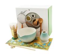 Juego de té matcha de 8 piezas de cerámica con tazón de whisk, cucharadita, batidor de té, vertedor, escoba de matcha, juego de regalo para amantes del matcha (blanco y verde)