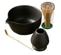 Juego De Té Matcha De Grespa - Kit De 4 Piezas De Estilo Japonés Con Pico, Batidor De Mástil, Pala Y Soporte | Making Tradicional Para Los Amantes, Ceremonia De Utensilios De Piezas Lisas