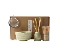 Juego de té matcha japonés de 6 piezas, que incluye un batidor de bambú, un colador de acero inoxidable, un cuenco para matcha, 2 cucharillas de té y un soporte de cerámica para el batidor; regalo ide