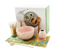 Juego de té matcha japonés de cerámica de 7 piezas con cuenco, escoba de bambú, colador de filtro, espátula de té, soporte para cuchara, toalla de té y soporte para de té para principiantes