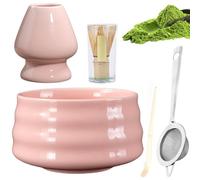 Juego de té matcha, juego de té matcha, juego de té japonés, juego de batidores matcha de cerámica, cuenco de matcha, soporte para batidor, accesorio japonés para ceremonia matcha (rosa)