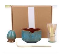 Juego de té matcha Kit de 4 piezas for preparar té matcha con cuenco cerámica, soporte for batidor, cucharilla y juego herramientas for empezar a hecho a mano(Blue)