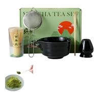 Juego de té matcha - Kit de matcha japonés de 5/8 piezas con batidor de bambú, cuchara, cuenco de boquilla y paño de té, juego de regalo ecológico para principiantes y amantes del té (negro, juego de