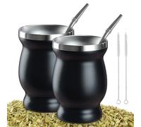 Juego de té mate, taza de acero inoxidable, taza de doble pared, aislante, juego de tazas de té con cuchara, pajita y cepillos de limpieza, taza de té mate, taza de té, antiquemaduras, aislamiento