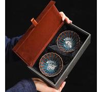 Juego De Té Para Adultos Kiln Change Tianmu Glaze Jianzhan Taza Té Hecha Mano Con Incrustaciones Plata Juego Tazas Kung Fu Cerámica Caja Regalo Maestra Juegos De Té Portátiles(D)