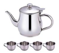 Juego de té para niños con portátil. Tetera de Acero Inoxidable de 330 ml con Pico Largo y Filtro, 4 Tazas de 70 ml, Ideal para niños, Camping, Regalos para el hogar, Juego de té Infantil, Tetera