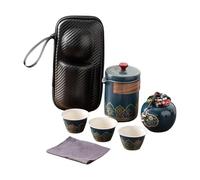 Juego de Té Portátil Cerámica con Estuche, Tetera China para Viajes, Picnics y Oficina, Incluye 3 Tazas y Recipiente