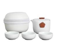 Juego de té portátil, Juego de té de Viaje, Ceramic Travel Kungfu Tea Set with 1 Teapot 3 Cups For 1 Person Pack of 4 Multicolor(White)