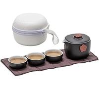 Juego de té portátil, Juego de té de Viaje, Ceramic Travel Kungfu Tea Set with 1 Teapot 3 Cups For 1 Person Pack of 4 Multicolor(Black)
