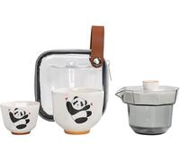 Juego de té portátil, Juego de té de Viaje, Panda Tea Set with Bag and 2 Teacups In Black and White