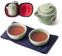 Juego de té portátil, Juego de té de Viaje, Travel Tea Set Green with Ceramic Kung Fu Teapot Infuser 2 Cups Carrying Bag