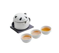 Juego de té retro con temática de panda: kit portátil de 1 tetera y 3 tazas con bolsa de cuero y utensilios for exteriores.(A One Pot Three Cups)