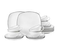 Seltmann Weiden Vajilla de té Lido black lines cuadrada 18 piezas Blanco con canto negro