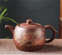 Juego De Té Teteras Juego De Té Infusor Con Diseño Dragón Barro Zhu Hecho A Mano, Teteras Arcilla Púrpura Yixing, Tetera Flores Y Pájaros Gran Capacidad Juegos De Té Para Adultos(Type-A)