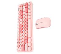 Juego de Teclado Inalámbrico, Combinación de Ratón y Teclado Receptor USB Retro Lindo 2,4 GHz 68 Teclas Redondas para Viajes (Tema Rosa)