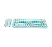 Juego de Teclado Inalámbrico, Combinación de Ratón y Teclado Receptor USB Retro Lindo 2,4 GHz 68 Teclas Redondas para Viajes (Color Mezclado Azul)
