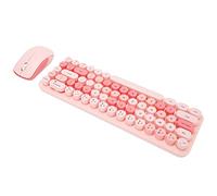 Juego de Teclado Inalámbrico, Teclado Ergonómico con Suspensión Automática y Ratón Combinado de 2,4 GHz, Bonito Retro para Oficina (Tema Rosa)