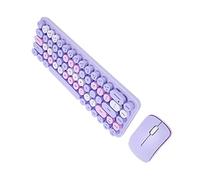 Juego de Teclado Inalámbrico, Teclado Ergonómico con Suspensión Automática y Ratón Combinado de 2,4 GHz, Bonito Retro para Oficina (Tema Morado)