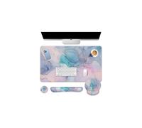 Juego de teclado y alfombrilla para ratón 4 en 1 con diseño de mármol líquido azul y morado, con reposamuñecas y posavasos, 35,4 x 15,7",
