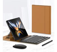 Juego de teclado y mouse con S Pen compatible con Huawei Mate X6/X5/X3/Xs2/X2, teclado con funda de cuero plegable + mouse + bolígrafo de escritura (marrón)