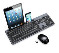 Juego de teclado y mouse inalámbricos con soporte para teléfono y tablet, mouse USB inalámbrico y teclado de computadora, diseño QWERTY UK de tamaño completo para laptop HP/Lenovo y Mac-Negro
